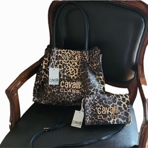 NWT ❗️ set of 2 Cavalli Class bags: shoulder bad and handbag tote leopard print